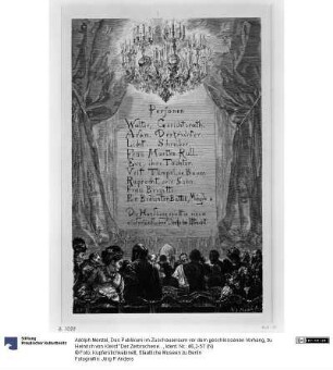 Das Publikum im Zuschauerraum vor dem geschlossenen Vorhang, zu Heinrich von Kleist "Der Zerbrochene Krug"