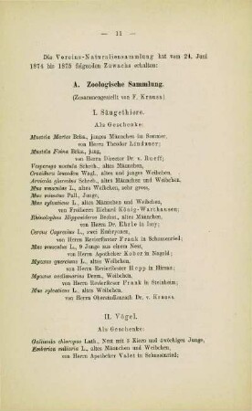 Zuwachs der Vereins-Naturaliensammlung