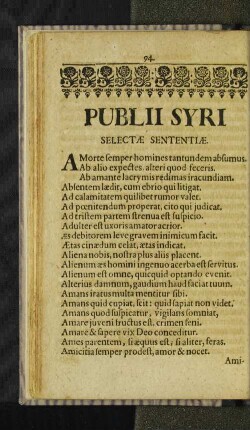 Publii Syri Selectae Sententiae.