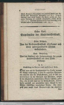Erster Theil. Encyclopädie der Rechtswissenschaft