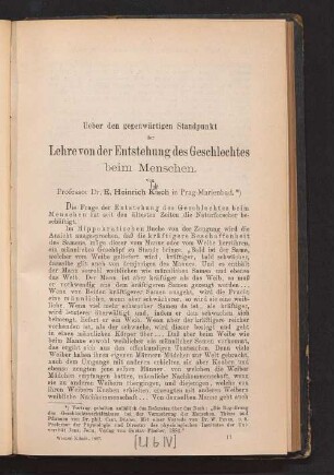 Ueber den gegenwärtigen Standpunkt der Lehre von der Entstehung des Geschlechtes beim Menschen