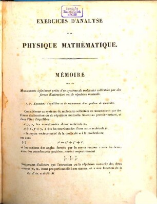 Exercices d'analyse et de physique mathématique, Tome Premier