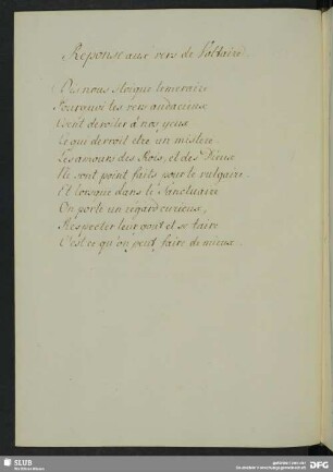 Reponse aux vers de Voltaire.