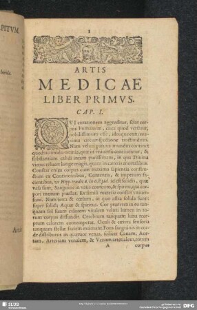 Artis Medicae Liber Primus
