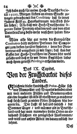 Das IX Capitel - Von der Fruchtbarkeit dieses Landes.