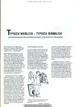 Typisch weiblich - typisch männlich. Geschlechtstypisches Kommunikationsverhalten in studentischen Kleingruppen