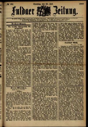 Erste Ausgabe vom Samstag, den 20. Juli 1889.
