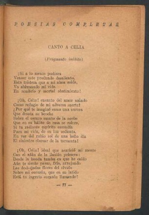 Canto a Celia : (Fragmento inédito)