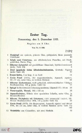 Erster Tag , Donnerstag, den 5. Dezember 1935, Beginn um 3 Uhr (Nr. 1-380)