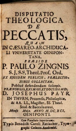 Disputatio Theologica De Peccatis