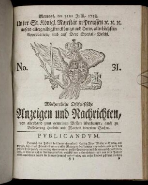 No. 31. Montags, den 31ten Julii, 1758.