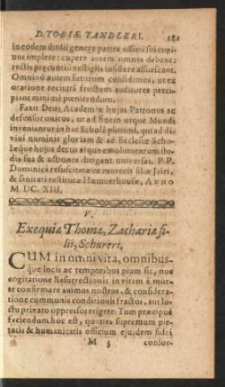 V. Exequiae Thomae Zachariae filii, Schureri.
