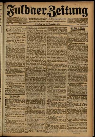 Erste Ausgabe vom Samstag, den 15. Dezember 1917.