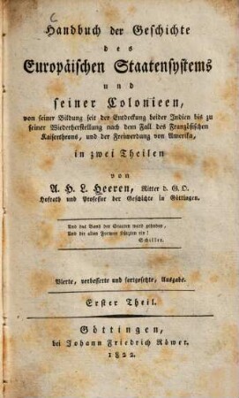 Historische Werke, 8. Handbuch der Geschichte des europäischen Staatensystems und seiner Colonien, 1
