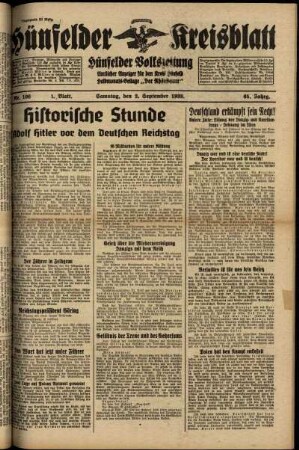 Erste Ausgabe vom Samstag, den 02. September 1939.