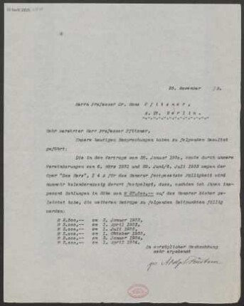 Brief an Hans Pfitzner : 23.11.1932