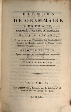 Élémens de grammaire générale : Appliqués à la langue française, 1