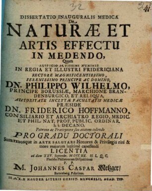 Dissertatio Inauguralis Medica De Naturæ Et Artis Effectu In Medendo