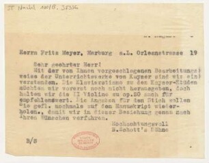 Brief an Fritz Meyer : 08.1918