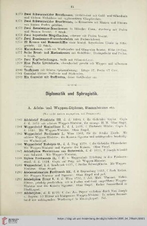 A. Adels- und Wappen-Diplome, Stammbäume etc (Nr. 1283 - 1323)