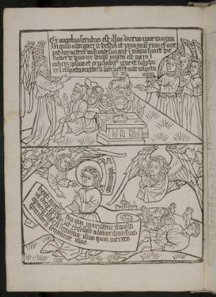 (1) Der dritte der drei Engel warnt vor dem Zorn Gottes, das Lamm auf dem Berg mit dem brennenden Altar (Apc. XIV, 9-12 (2); (2) Die Seligpreisung der im Glauben an Gott Gestorbenen (Pac. XIV, 13).