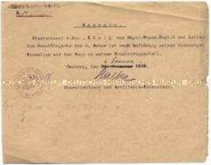 Passierschein zur Verlegung zu einem Ersatztruppenteil nach Auflösung der bisherigen Einheit - Familienkonvolut