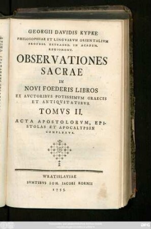 T. 2: Acta Apostolorvm, Epistolas Et Apocalypsin Complexvs