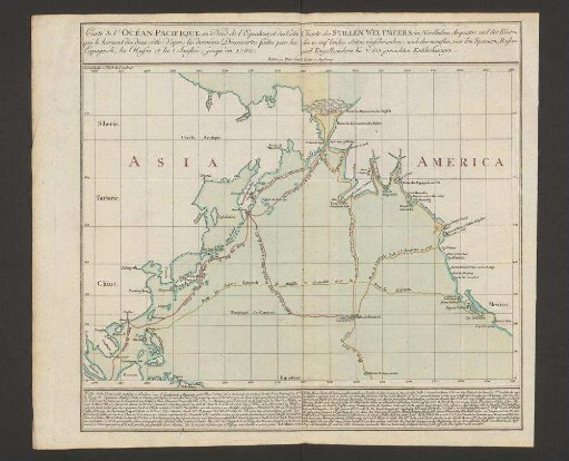 Carte de l'Océan Pacifique au Nord de l'Equateur, et des Cotes qui le bornent des deux côtes : d'apres les dernieres Decouvertes faites par les Espagnols, les Russes et les Anglois, jusqu 'en 1780