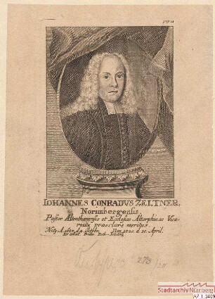 Johann Conrad Zeltner, Nürnberger, Pfarrer in Altenthann und Vikar in Altdorf; geb. 4. Oktober 1687; gest. 10. April 1720