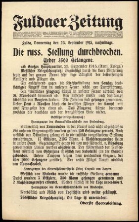 Ausgabe vom Donnerstag, den 23. September 1915.
