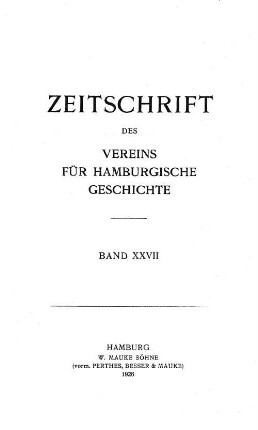 27.1926: Zeitschrift des Vereins für Hamburgische Geschichte