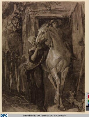 Studie von Mädchen und Junge mit Pferd und Hund
