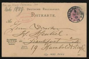 Postkarte an Heinrich Henkel : 14.11.1889