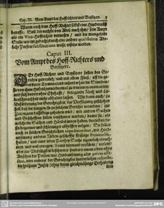 Caput III. Vom Ampt des Hoff-Richters und Beysitzers