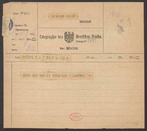 Brief an B. Schott's Söhne