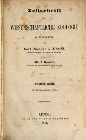 Zeitschrift für wissenschaftliche Zoologie. 5. 1854