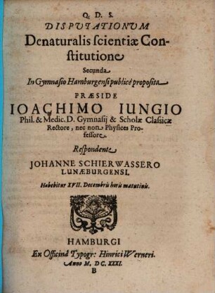 Disputationum De naturalis scientiae Constitutione Secunda