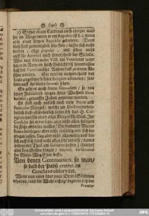 Von denen Ceremonien so man, so bald der Pabst creiret im Conclave observiret.