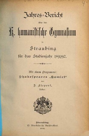 Jahresbericht über das Schuljahr .... 1891/92