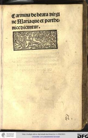 Carmina de beata virgine Maria que et parthenice dicuntur.