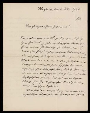 10: Brief von Wilhelm Rüger an Gottlieb Planck, Wachwitz, 1.7.1906