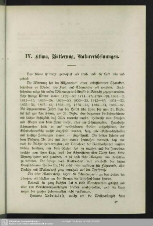 IV. Klima, Witterung, Naturerscheinungen