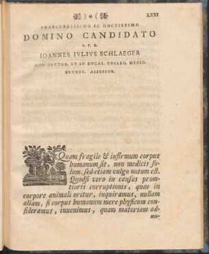 Praeclarissimo ac doctissimo domino Candidato S.P.D.Ioannes Iulius Schlaeger