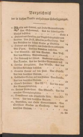 Verzeichniß der in diesem Bande enthaltenen Uebersezzungen