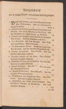 Verzeichniß der in diesem Bande enthaltenen Uebersezzungen