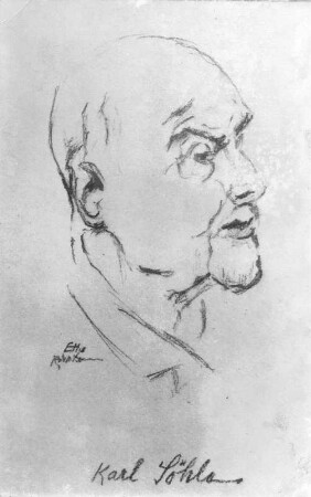 Karl Söhle. Kohlezeichnung (vor 1947; E. Richter). Dresden-Striesen, Borsbergstraße 11, Atelier der Künstlerin