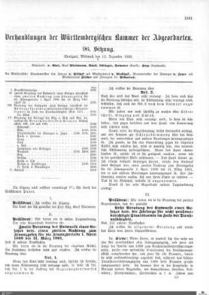 96. Sitzung, Stuttgart, 13.12.1899