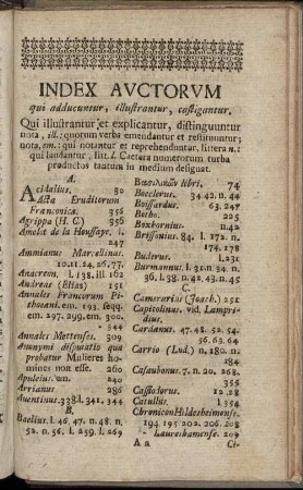 Index Auctorum qui adducuntur, illustrantur, castigantur.