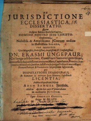 De iurisdictione ecclesiastica diss.
