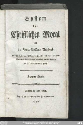 Zweyter Band: System der christlichen Moral